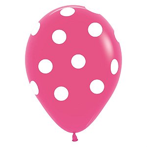Balão Látex Impressão 360 Fashion Fucsia com Bola Branco 12" / 30cm - 12 Un