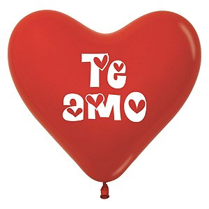 Balão Látex Coração Impressão 2 Lados Fashion T Amo Mod Vermelho 12'' / 30cm - 12 Un