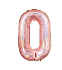 Balão Metalizado Número 0 Holográfico Glt Rose Gold 40'' / 101cm