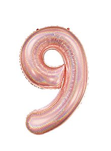 Balão Metalizado Número 9 Holográfico Glt Rose Gold 40'' / 101cm