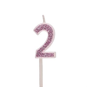 Vela Mini n° 2 Puro Glitter Rosa