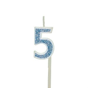 Vela Mini n° 5 Puro Glitter Azul