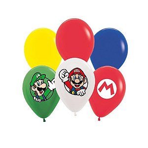 Super Mario - Balão Latex para Decoração Super Mario Sort 12" com 30cm - 12 Peças