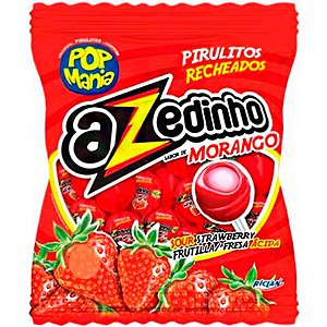 Pirulito Pop Mania Azedinho Morango Recheio Mastigável Riclan - 50 Un