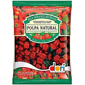 Bala Morango Recheada Polpa Natural 500g - Dori