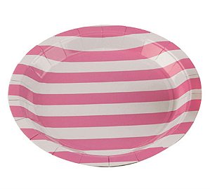Prato Papel Listrado Rosa Bebe - 10 Un