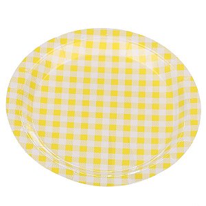 Prato Papel Xadrez Amarelo Junina - 10 Un