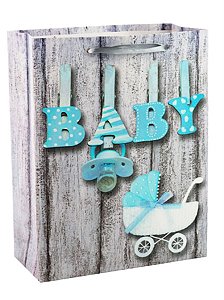 Sacola Papel Estampada, 23*18Cm Baby Azul