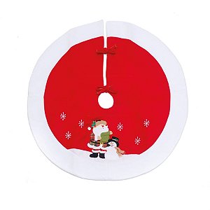 Saia de Árvore Noel e Boneco de Neve Vermelho e Branco 120cm