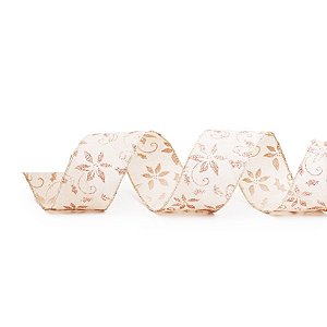 Fita de Natal Flores Bege e Nude 6,3cmx914cm - 1 Un