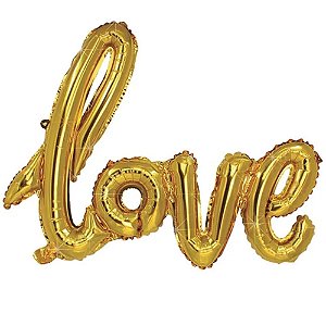 Balão Metalizado Love Pacote Gold 32''X35''