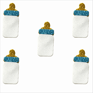Aplique Glitter para Decoração Mamadeira Azul - 5 Un