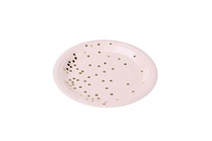 Prato Papel Confetes Dourados Rosa Bebê - 10 Un