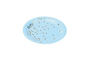 Prato Papel Confetes Dourados Azul Bebê - 10 Un