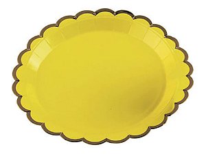 Prato Papel Amarelo com Borda Dourada - 10 Un