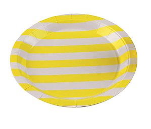 Prato Papel Listrado Amarelo - 10 Un