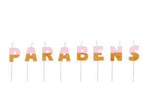 Vela Parabéns Rosa Dourado - 8 Un