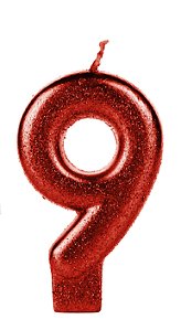 Vela Vermelha Glitter Número 9
