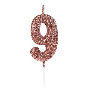 Vela Pequena Rosê Gold Glitter 9