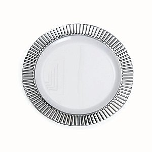 Linha Premium Prato Branco com Borda Prata 18 cm - 6 Un