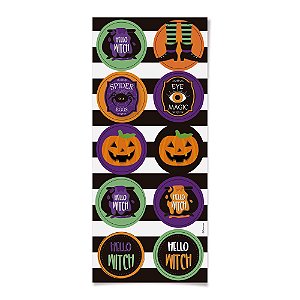 Adesivo Redondo Happy Halloween Preto - 30 Un