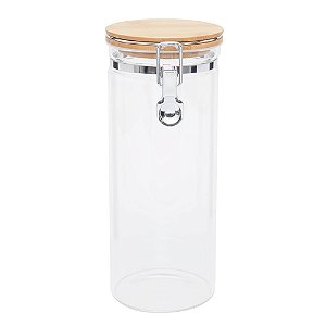 Vasilha Vidro com Tampa Bambu Incolor Marrom 25,5cm
