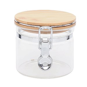 Vasilha Vidro com Tampa Bambu Incolor Marrom 9,5cm
