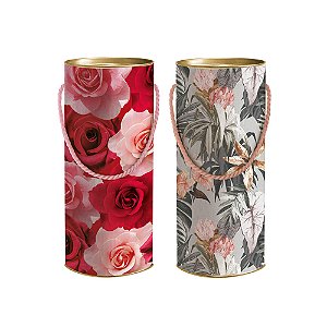 Lata para Presente com Alça Floral Compose Colorido GG 29,5x11,5cm