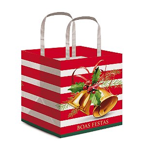 Sacola Para Panetone Sinos Natal G 24,5x22x16cm - 10 Un