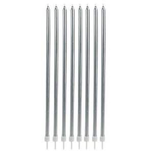 Vela Palito Gigante Prata 35 cm - Silver Plastic - 6 un