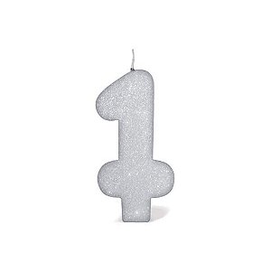 Vela Prateada Glitter 1 - Silver Plastic - 1 Un