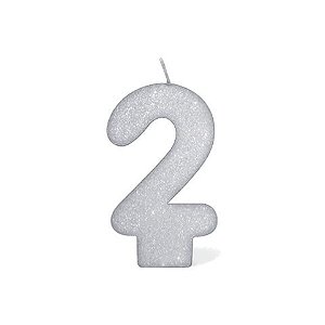 Vela Prateada Glitter 2 - Silver Plastic - 1 Un