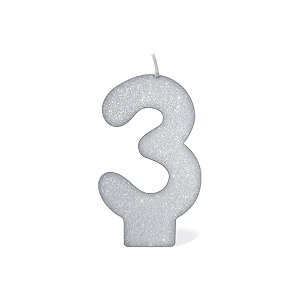 Vela Prateada Glitter 3 - Silver Plastic - 1 Un