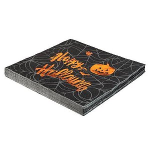 Guardanapo Estampado Metalizado 32cm Happy Halloween Teia - 20 Un