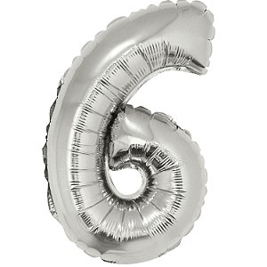 Balão Met. Canudo 16" Prateado Número 6 - Silver Plastic - 1 Un