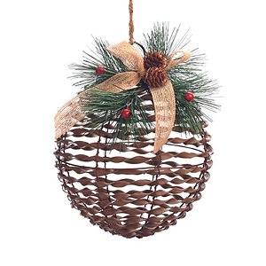 Bola Rattan com Laço Xadrez Cru 20cm - 1 Un