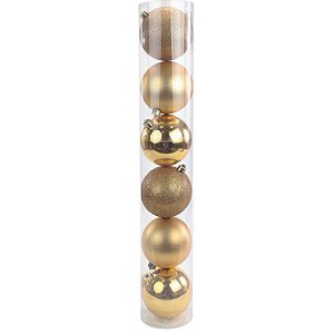 Bola Tubo Brilho/Fosco/Glitter Ouro 8cm - Jogo com 6 Peças