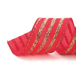 Fita Listrada com Glitter Vermelho Ouro 10X450cm - 1 Un