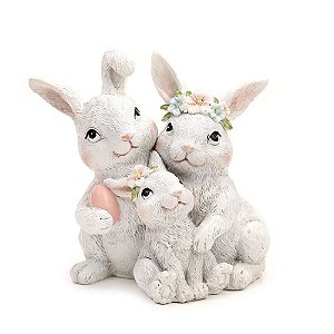 Coelhos Decorativos Família com Ovo Branco e Rosa (Cute Family) - 1 Un