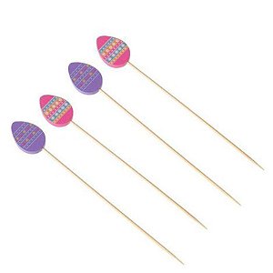 Palito em Bambu Para Petiscos 12cm Páscoa Ovos Diversos - 20 Un