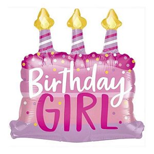 Balão Qualatex 14" - Shape Solto - Birthday Girl-Bolo E Velas - 1 Un