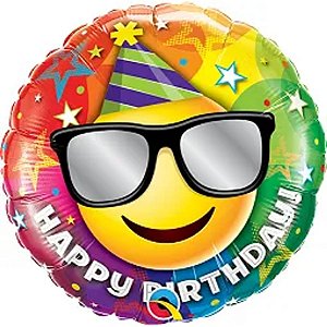 Balão Qualatex 09" - Redondo Solto - Happy Birthday!-Carinha - 1 Un