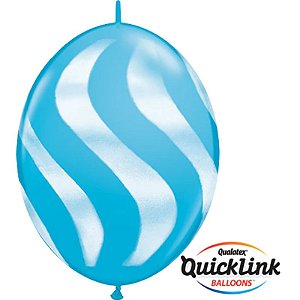 Balão Qualatex 12" - Q-Link Azul Casca De Ovo - Listras Onduladas Brancas - 50 Un