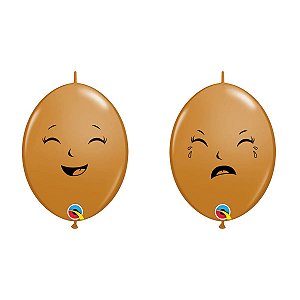 Balão Qualatex 6" - Q-Link Marrom Mocha - Rosto De Bebê Alegre E Triste - 50 Un