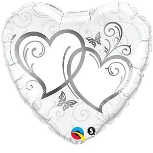 Balão Qualatex 18" - Coração - Corações Entrelaçados Prata - 1 Un