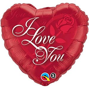 Balão Qualatex 18" - Coração - I Love You-Rosa Vermelha - 1 Un