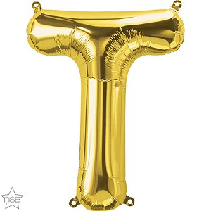 Balão Qualatex 16" - Letra - T Ouro - 1 Un