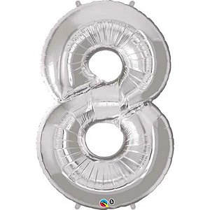 Balão Qualatex 34" - Número Oito Prata - 1 Un