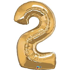 Balão Qualatex 34" - Número Dois Ouro - 1 Un