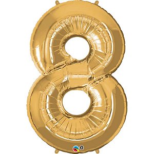 Balão Qualatex 34" - Número Oito Ouro - 1 Un